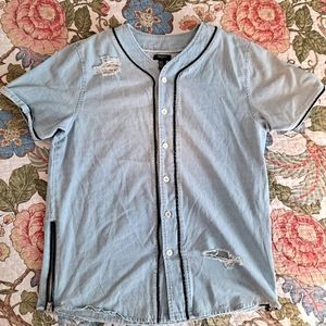 Denim Pre Worn Baseball Button Up